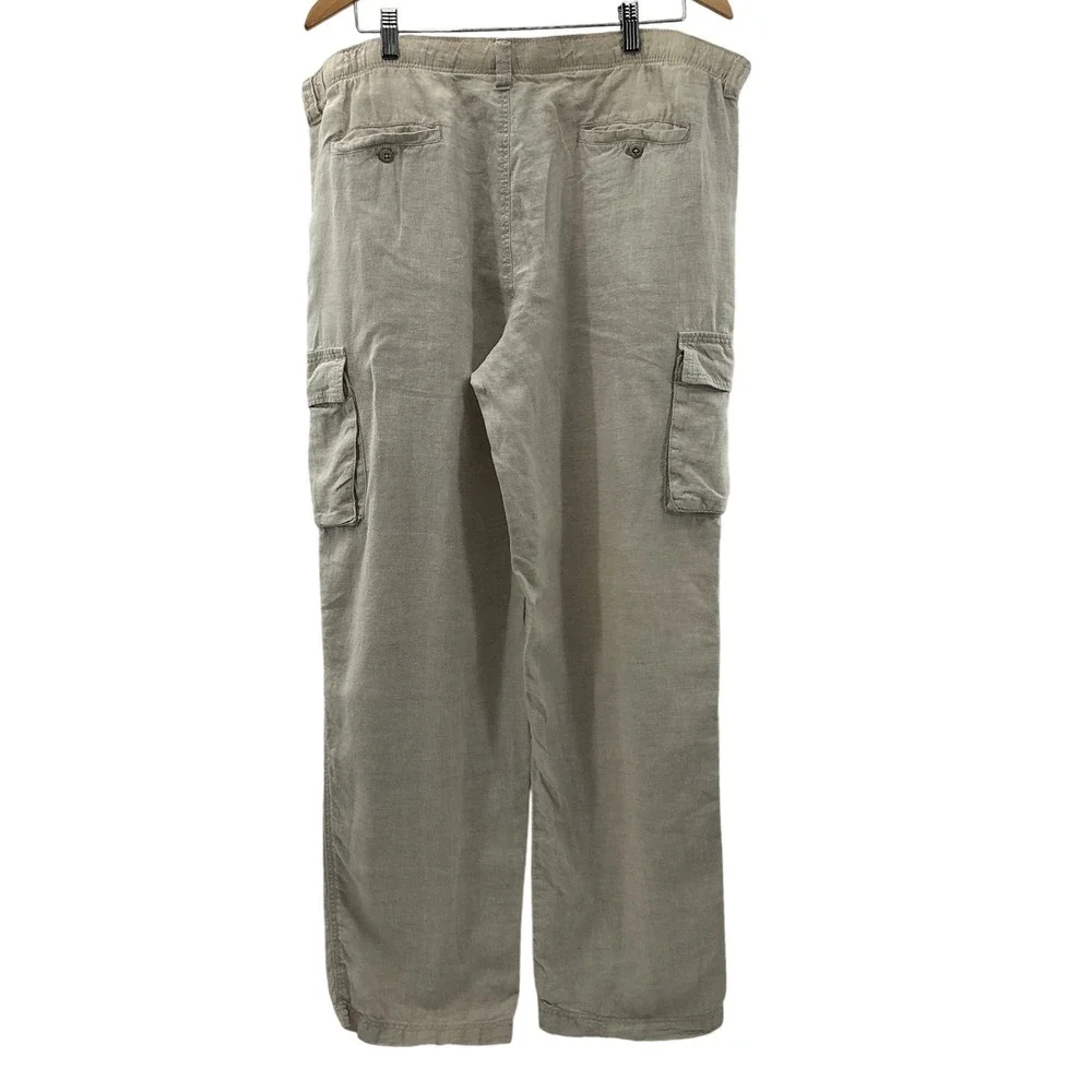 Tommy Bahama Mens 100% Linen Cargo Pants Tan‎ Khaki Straight Leg Size L 38x30